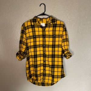 Yellow & Black Plaid Long Sleeve Flannel Shirt